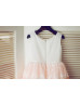 Ivory Cotton Lace Peplum Pink Tulle Flower Girl Dress